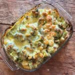 Top image of a cheese and broccoli gnocchi bake