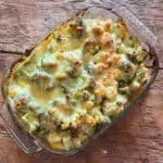 Top image of a cheese and broccoli gnocchi bake