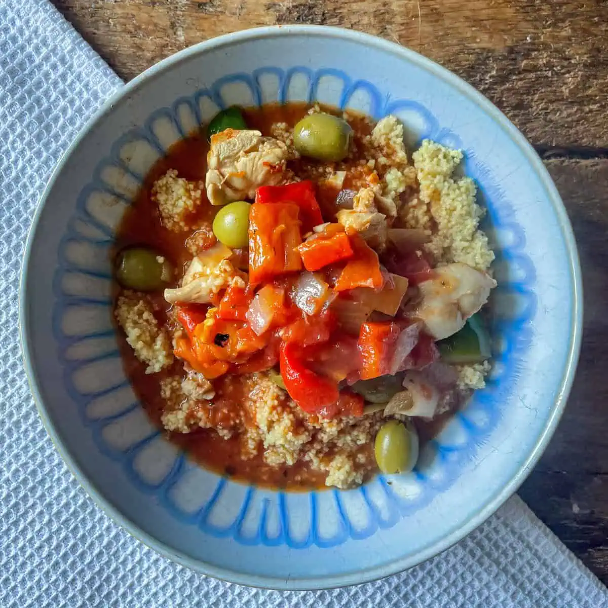 Mediterranean chicken casserole with couscous Top view