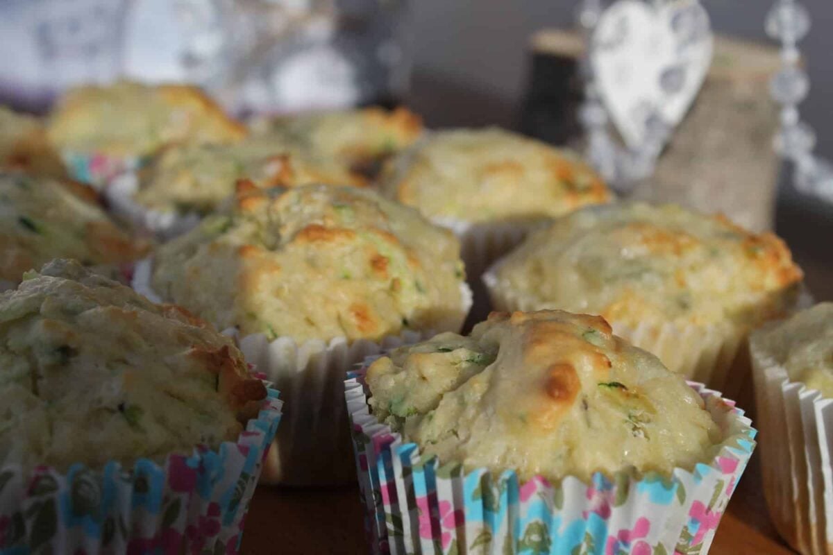 close up of courgette and gorgonzola muffins