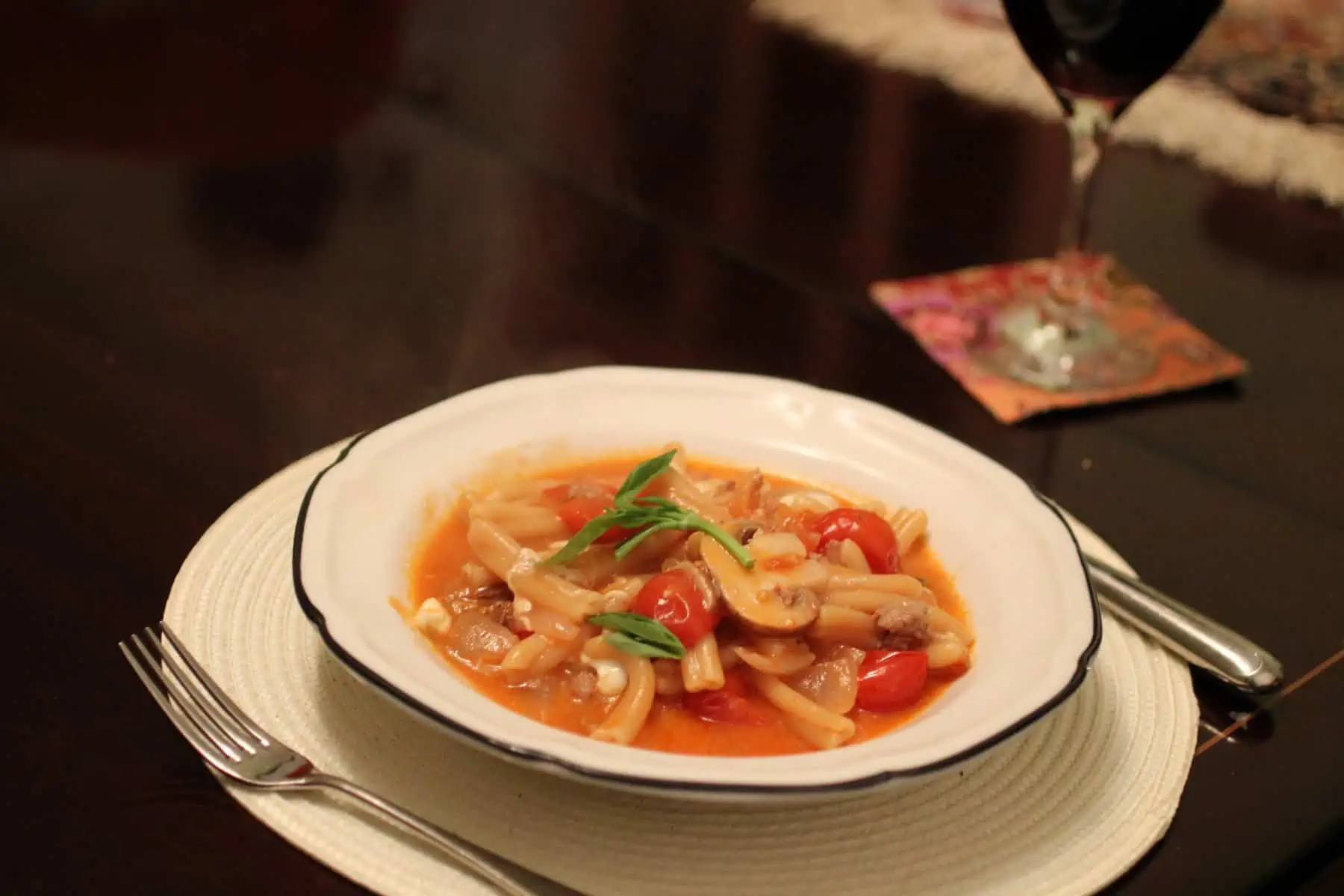 One Pot Sausage, Mushroom and Mozzarella Pasta (1)