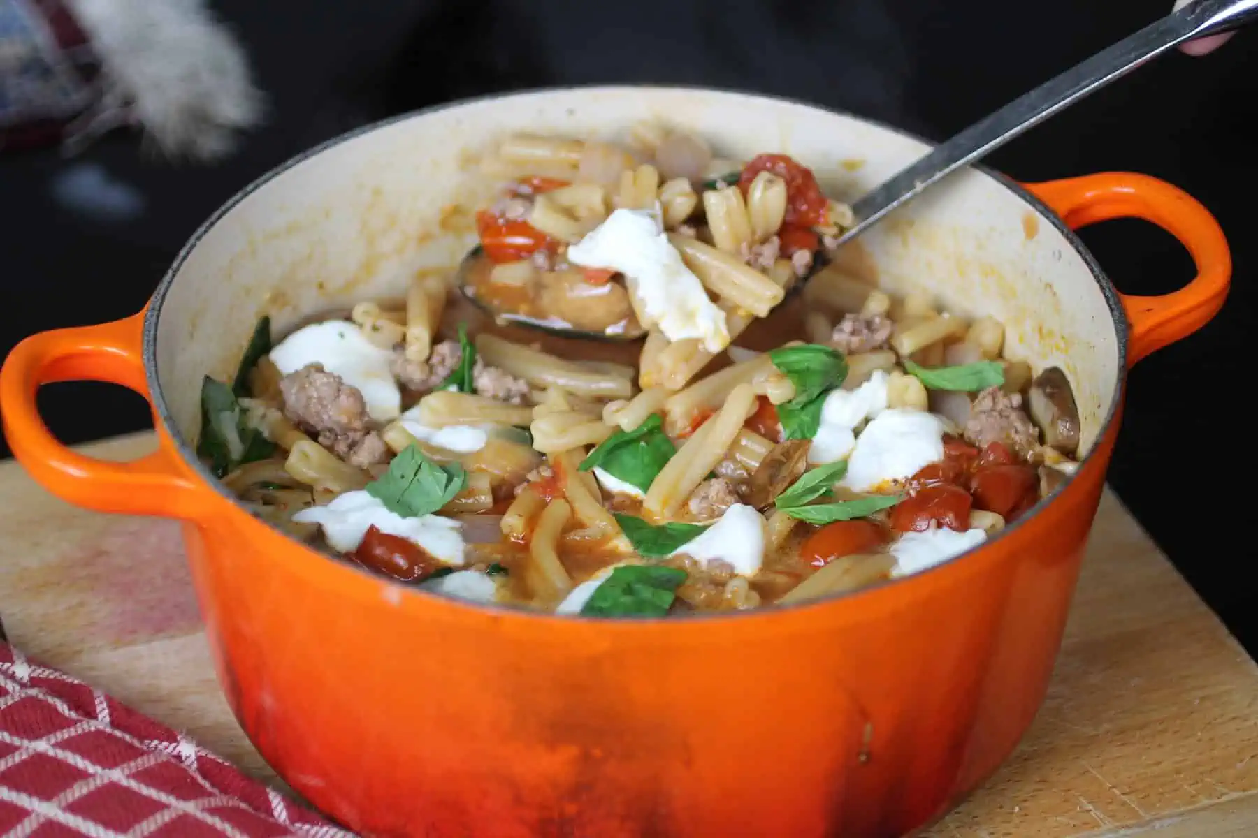 One Pot Sausage, Mushroom and Mozzarella Pasta (3)