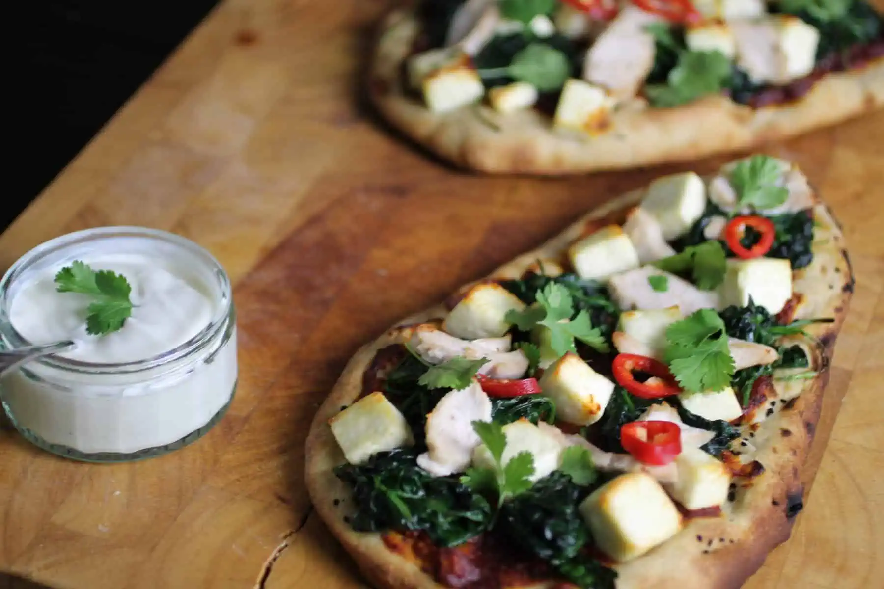 Chicken and Paneer Naan Pizza