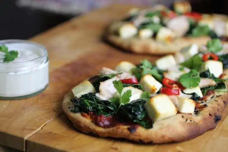 Chicken, Spinach and Paneer Naan Pizzas