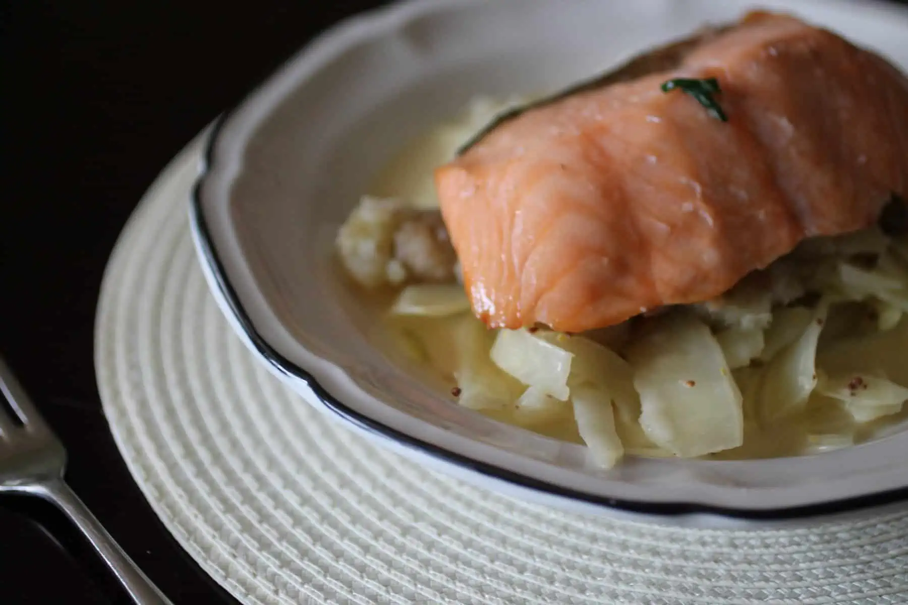 Smoked Salmon Fillets with Crushed New Potatooes and Mustard Cabbage (1)