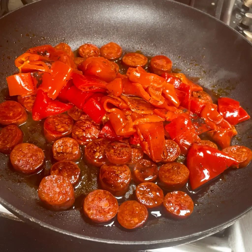 Creamy beans process shot 2 - cooking the chorizo