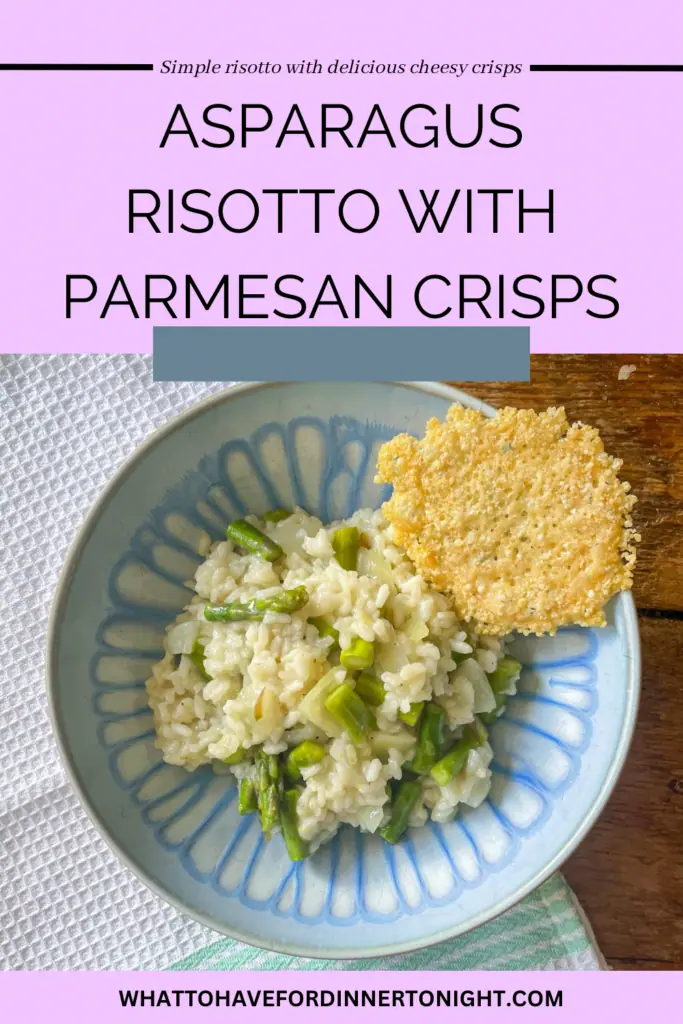 Asparagus risotto with Parmesan crisps recipe Pinterest image