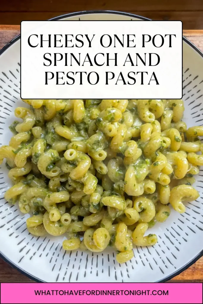 One pot cheesy spinach and pesto pasta recipe Pinterest image