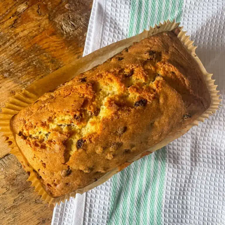 Top view of a lemon and sultana cake