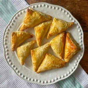 cheesy feta puffs top view on a white plate
