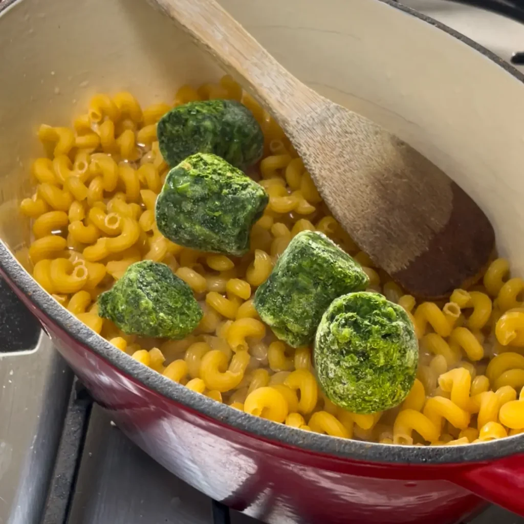 Process shot 2 - cooking the pasta and spinach