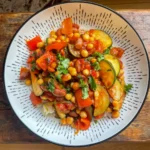vegan courgette and chickpea chilli in a bowl