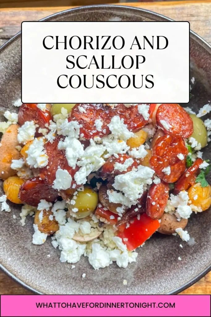 Chorizo and scallop couscous recipe Pinterest image
