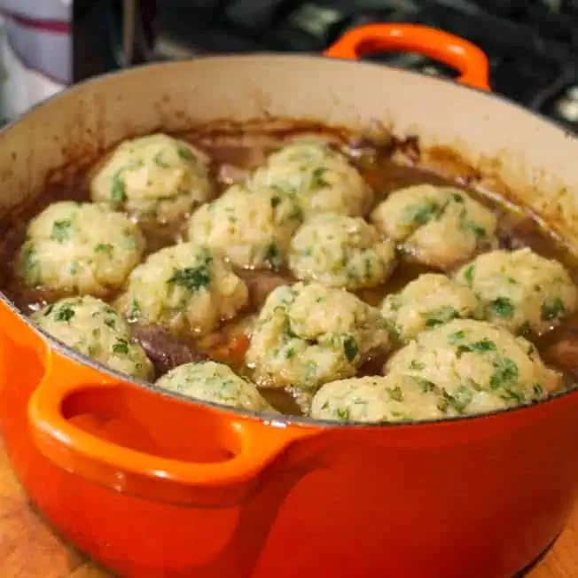 Beef stew with parsley dumplings View of dumplings