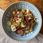 Lamb chops with jewelled Moroccan couscous Top view