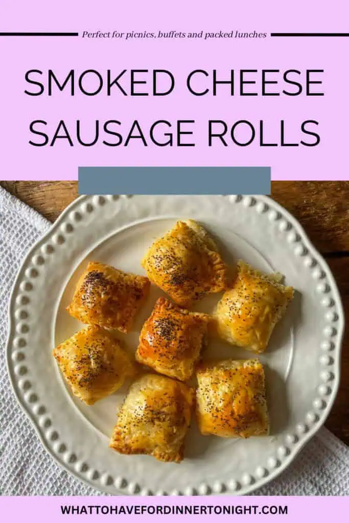 Smoked cheese sausage rolls Pinterest image