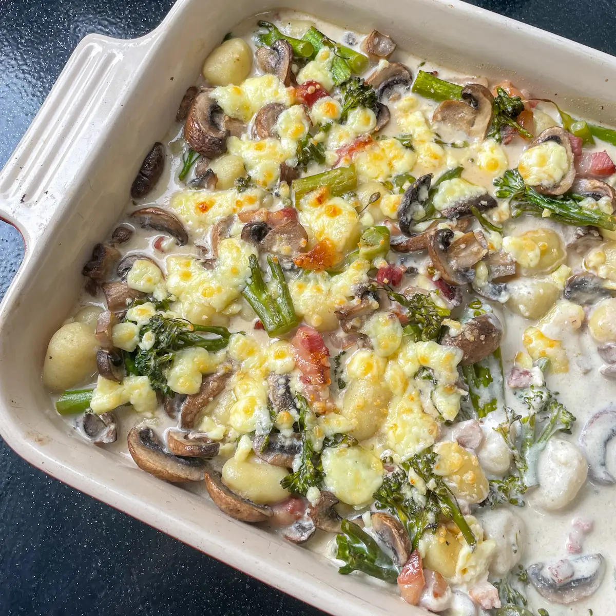 Cheesy Bacon and Mushroom Gnocchi Bake