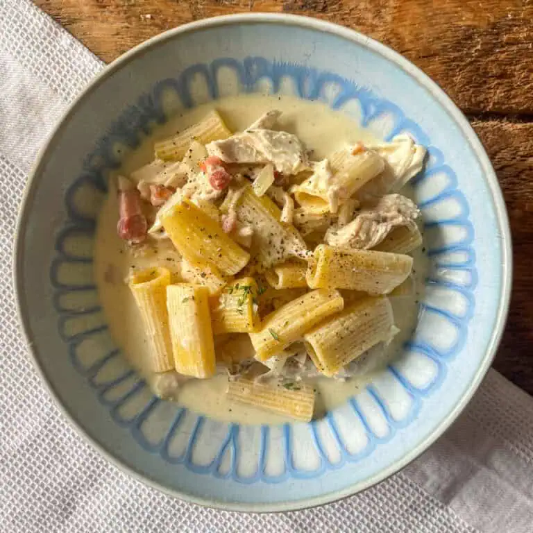 Creamy chicken bacon pasta Top view