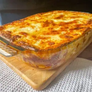 Penne pastitsio With meat sauce and a Greek bechamel
