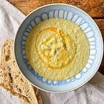 Leek and ricotta soup Topped with chilli oil