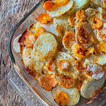 Carrot and potato gratin Topped with cheese