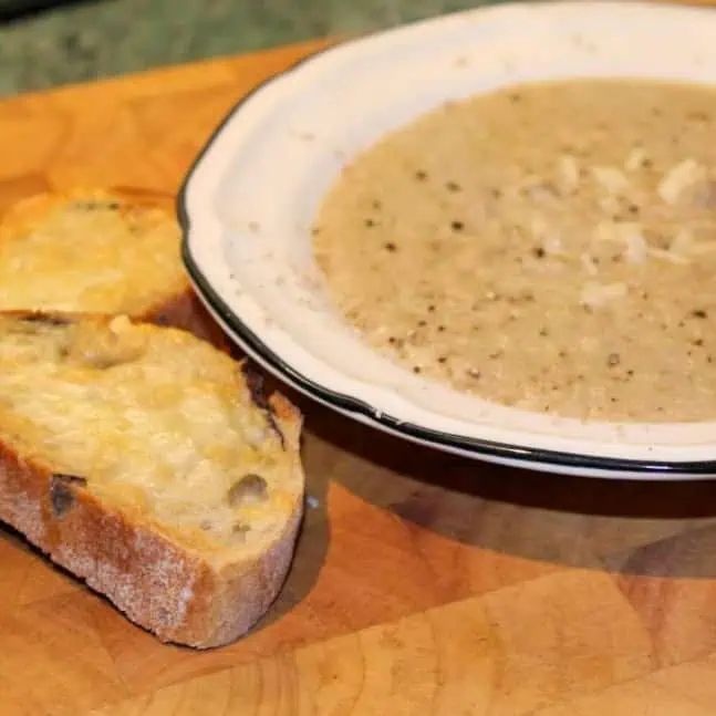 Parsnip and chestnut soup With cheese on toast on the side