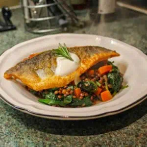 Pan fried sea bass with lentils Easy quick week night meal