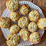 Cheese and chorizo homemade savoury muffins on a white plate