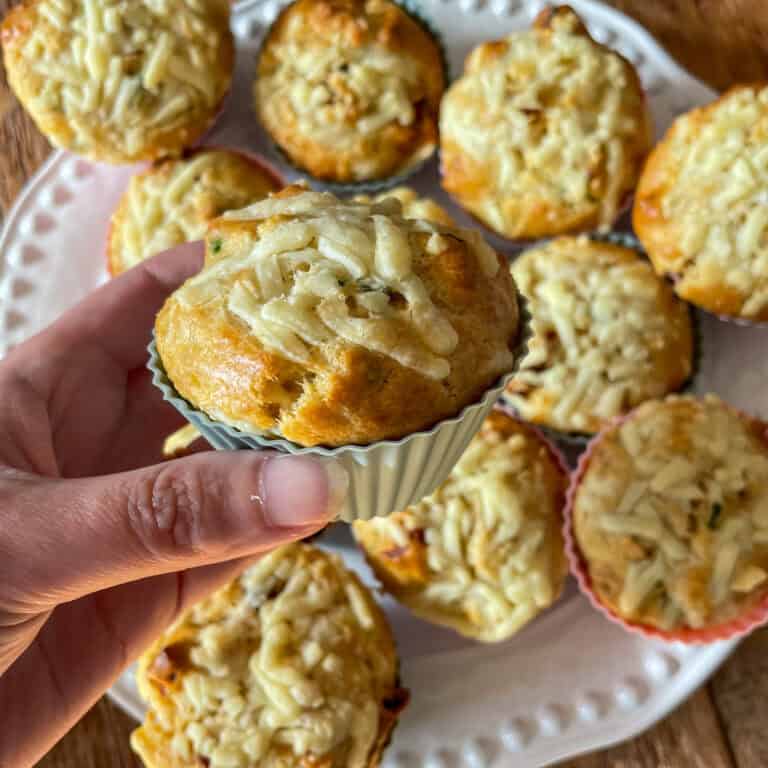 Cheddar and chorizo muffins Close up in a blue muffin case