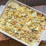 Christmas version of Mac and cheese with sausage pancetta and sage