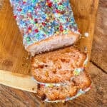 Sliced homemade birthday loaf cake