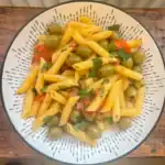 Easy, quick Spanish style pasta with chorizo and olives