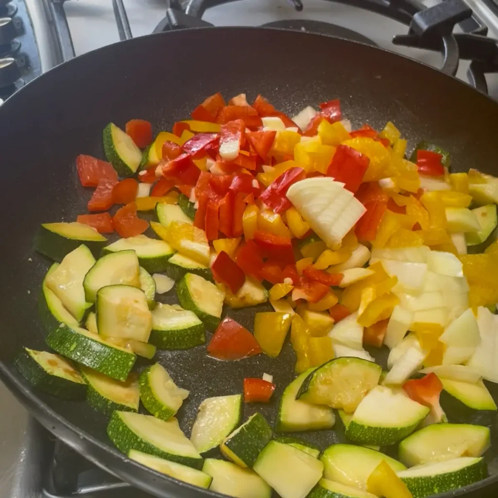 process shot 2 - adding the bell pepper, onions, garlic and chilli