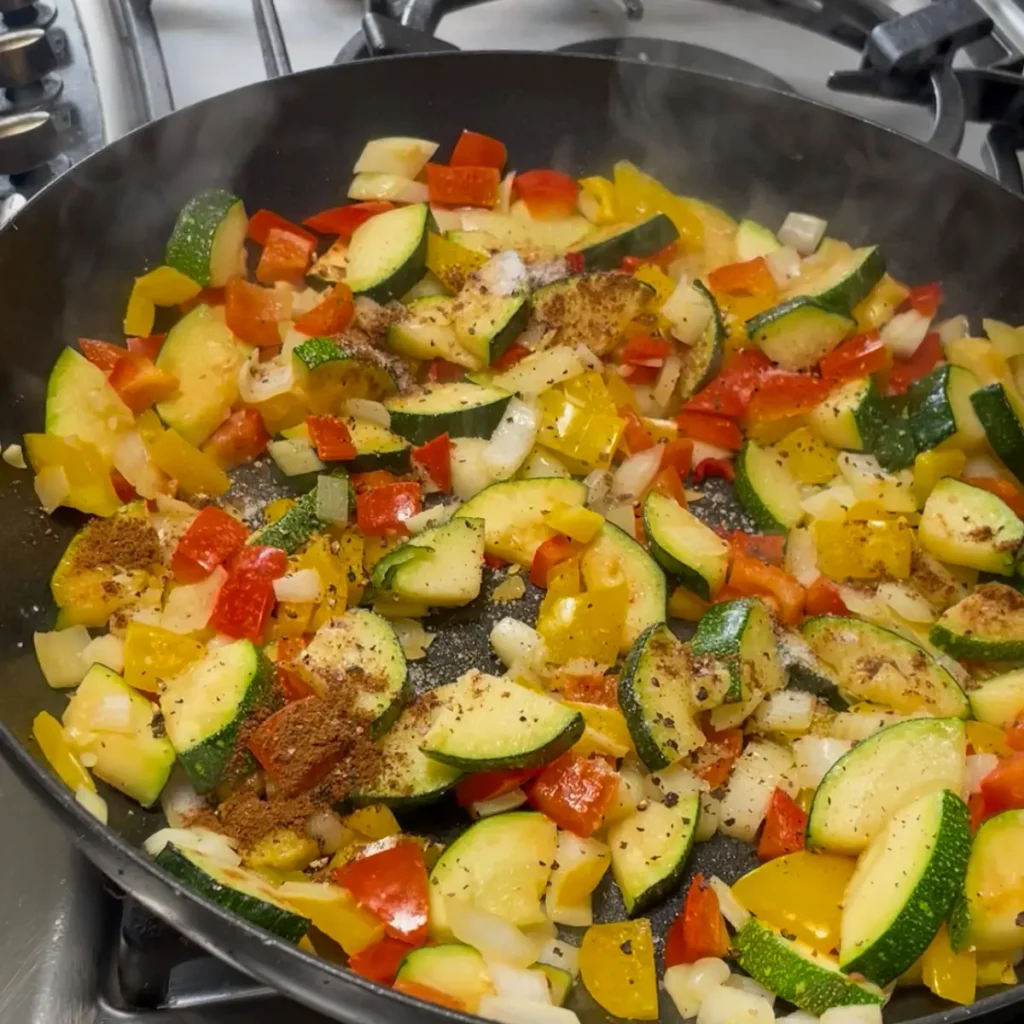 process shot 3 - adding the five spice, salt, pepper and sugar.