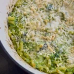 green goddess baked macaroni with a crunchy cheese topping