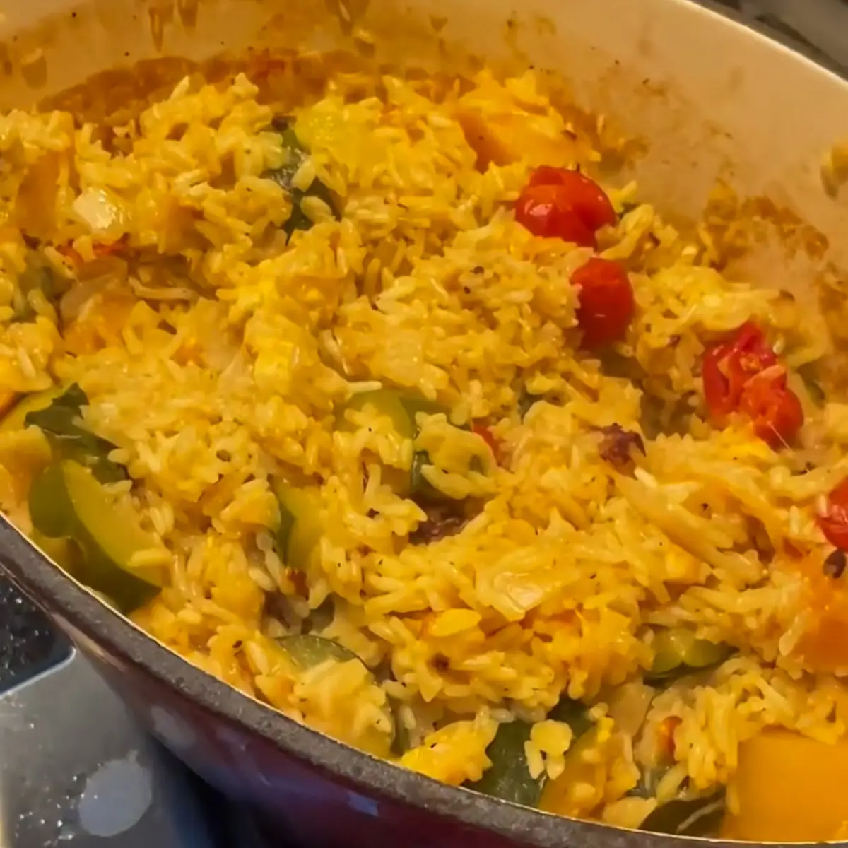 Halloumi rice recipe with fluffy spiced rice and vegetables